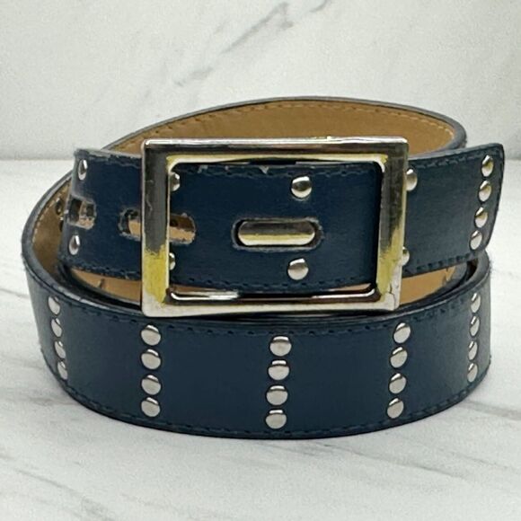 Studded Blue Faux Leather Belt Size Large L - Picture 1 of 11